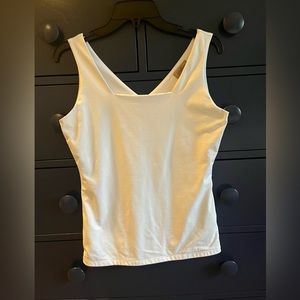 Boutique Essentials White Small Tank top, has a V and square neck, reversible